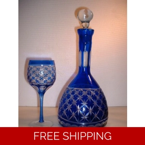 Hand cut Glass Decanter & 6 Glasses